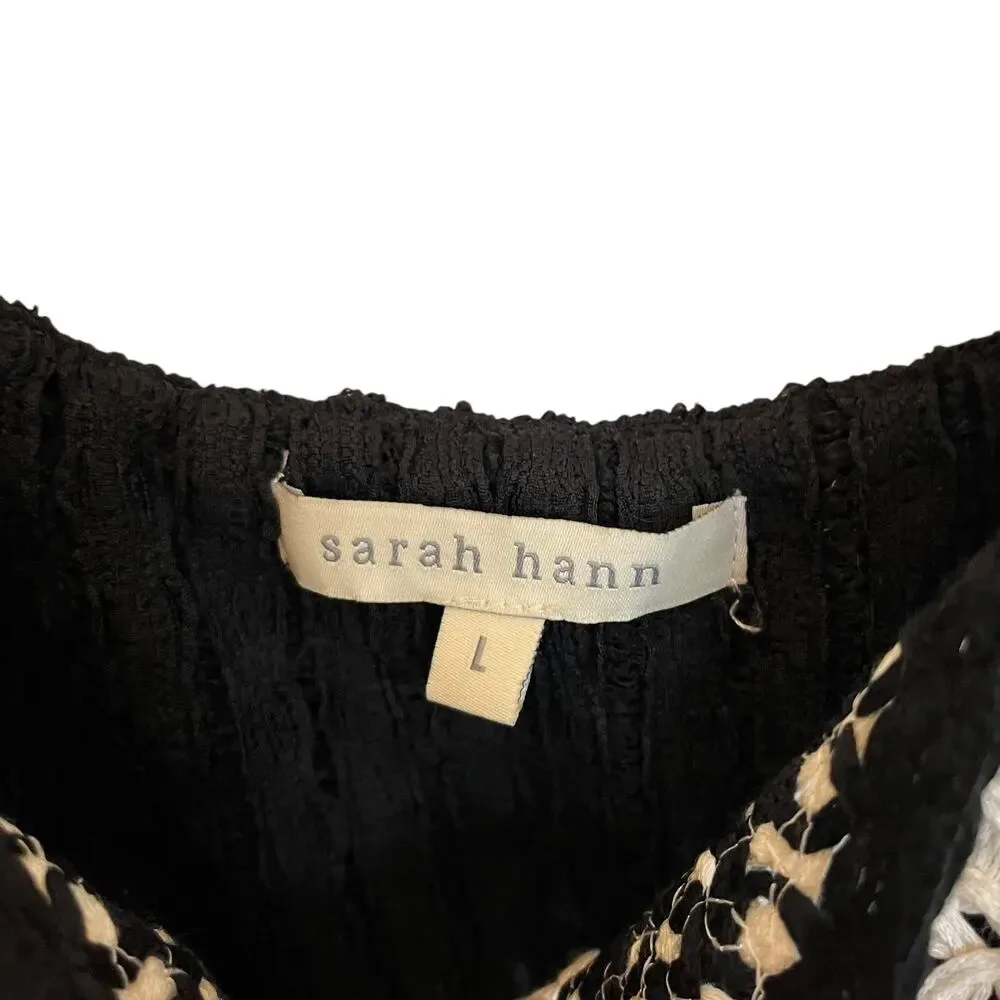 Anthropologie Sarah Hann Black Flutter-Sleeve Crochet Top Embroidered Babydoll L